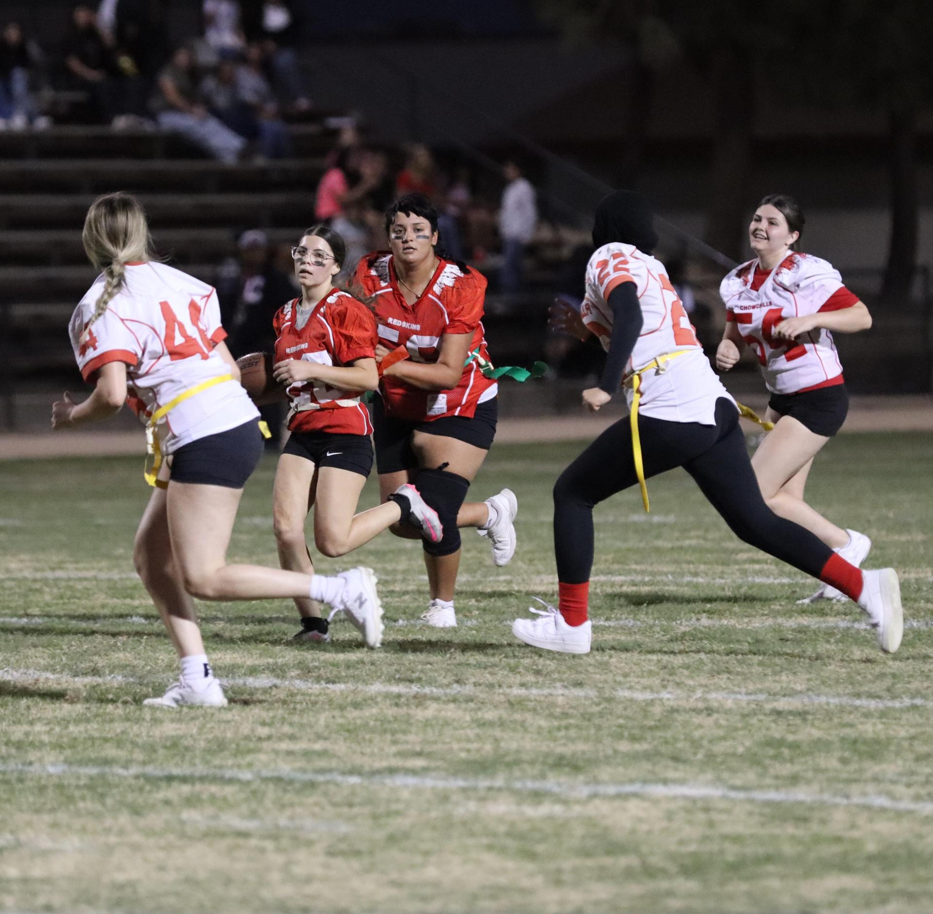 girls playing flag football