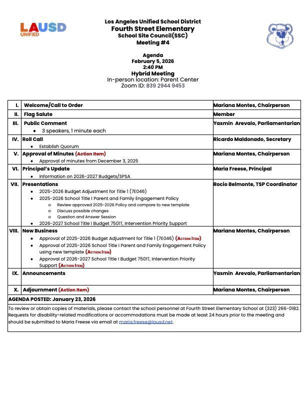 SSC Agenda