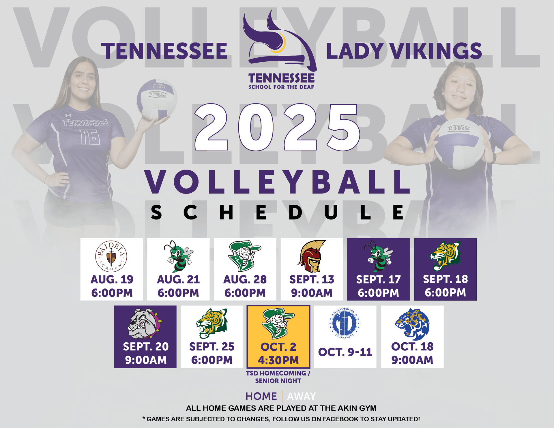 2025 TSD Volleyball Schedule
