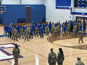 Cadets in formation during pass-in-review ceremony