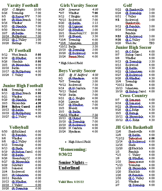 Athletic Schedule