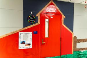 Second grade hallway decorated as the iconic 6666 Ranch red barn.