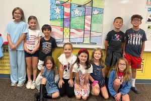 Mrs. Gutwald’s students at Sunrise Elementary discussed the events of 9/11 and created a colorful mural. Gwyneth Martin, Shea Rasky, Tristan Pepper, Rocco Yezovich, Henry Oberkofler, Ailey Kane, Emilia Adams, Mila Karls, Scarlett Kurisko, Olivia Oberkofler