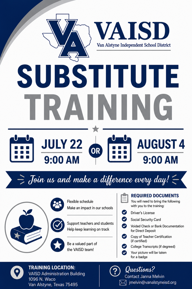 Substitute Teacher Training & Orientation Set for July 22 and Aug. 4 Thumbnail Image