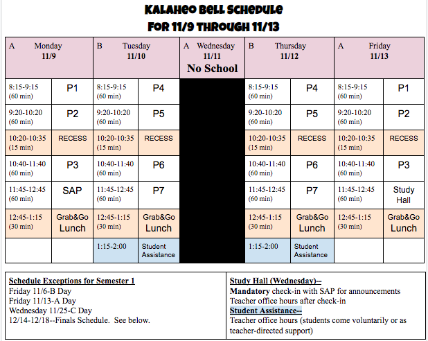 11/9-13 Bell Schedule