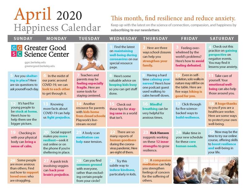 April Happiness Calendar Featured Photo