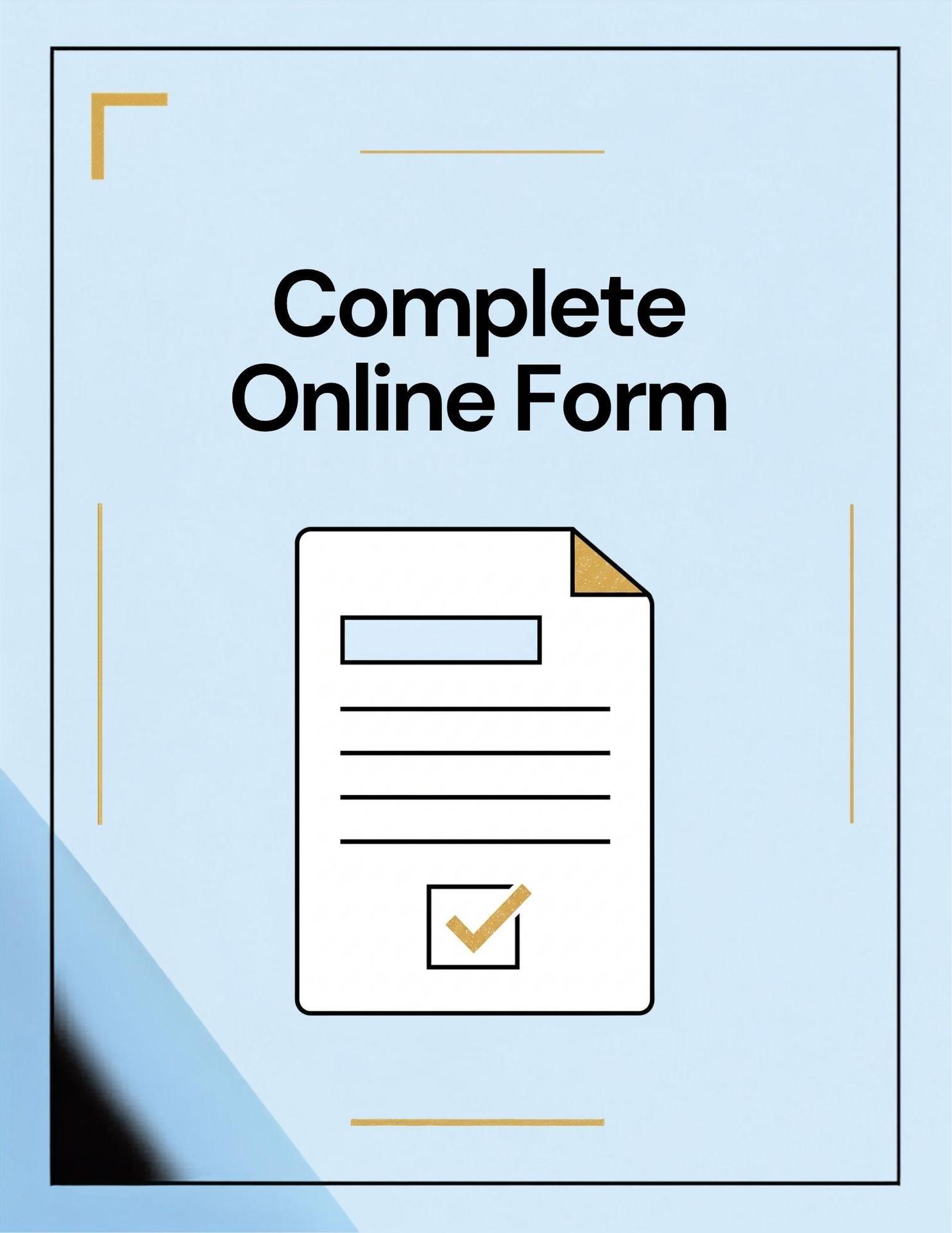clipboard and pen with words complete online form at the top