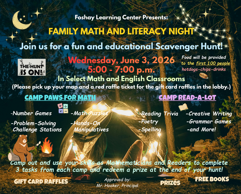 Family Math and Literacy Night on Wednesday, June 3rd, 5-7pm Featured Photo
