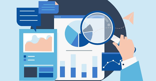 graphs and person holding magnifying glass
