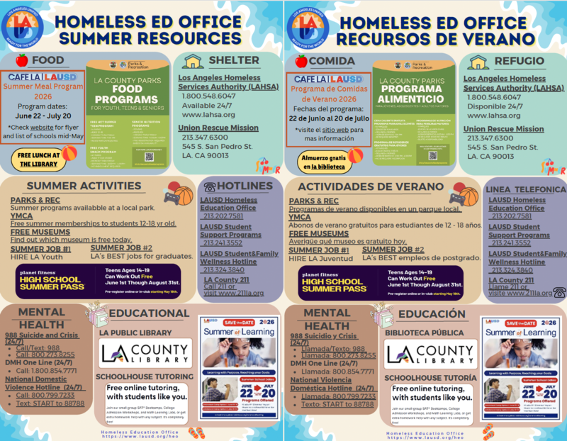 Homeless Ed Office Summer Resources
