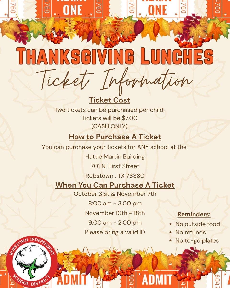 Thanksgiving lunch ticket information
