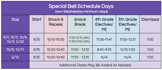 Arroyo 2026-27 Special Bell Schedule