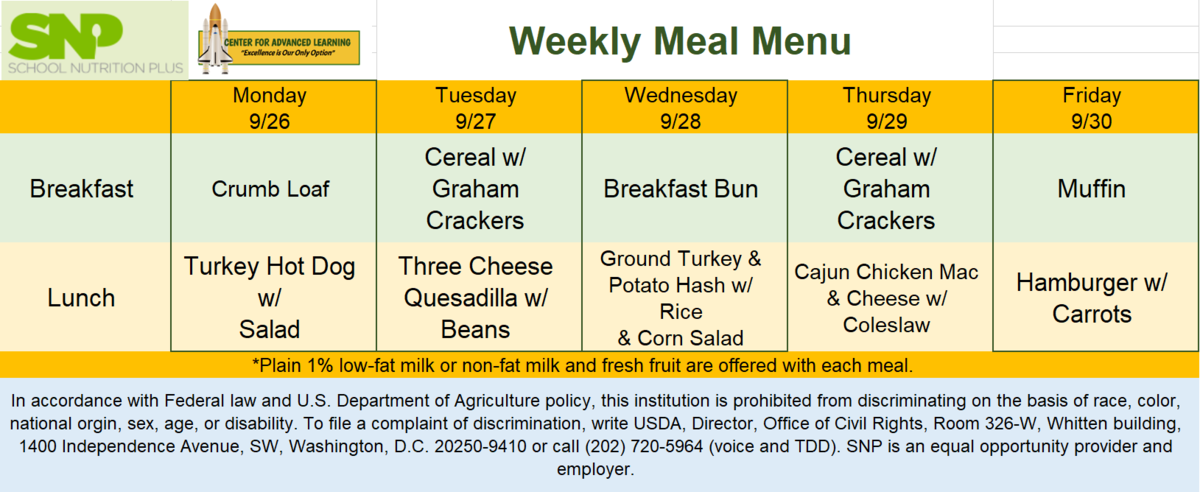 September Lunch Menu