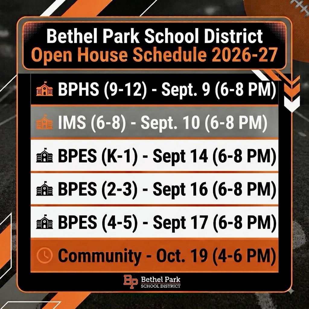 2026-2027 Open House Schedule