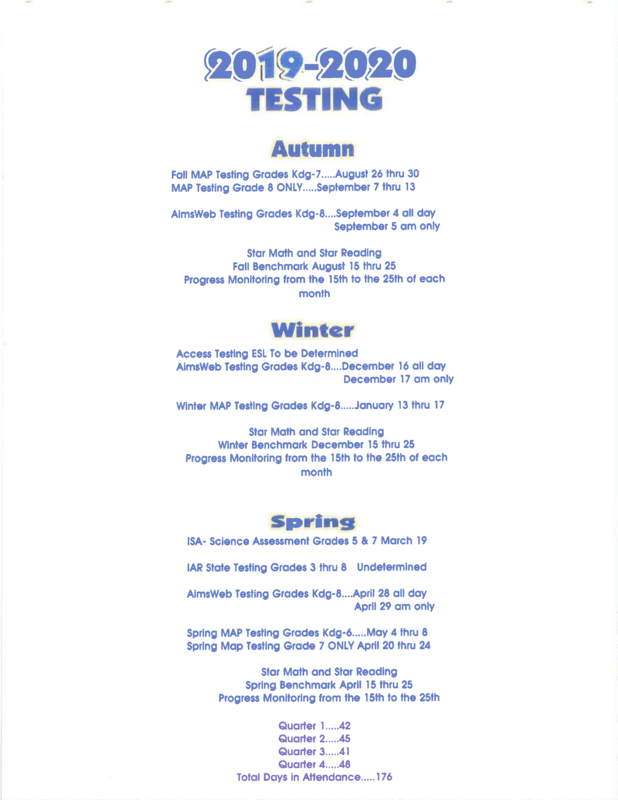 2019 - 2020 Test Dates