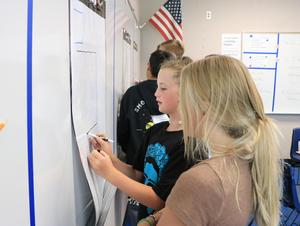 girls work on problem