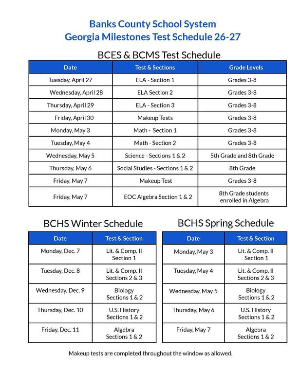 BCSS Testing Schedule 2026-2027