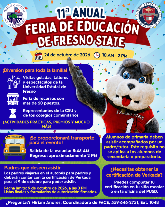 Sky background with bulldog mascot in Spanish