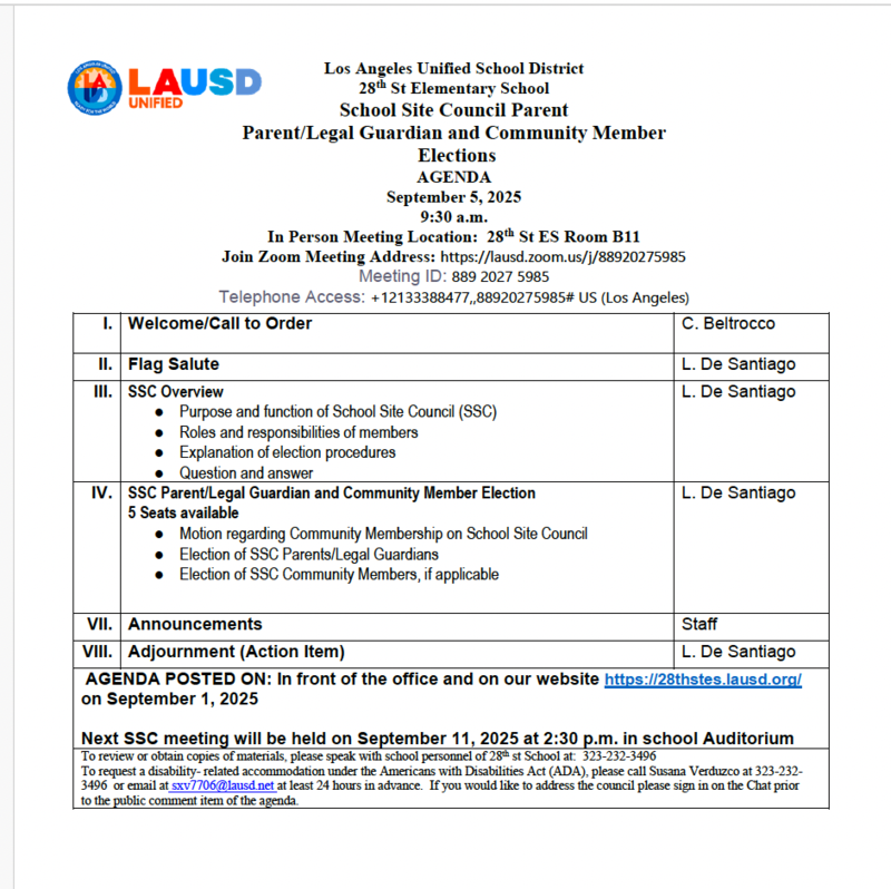 SSC parent/community election 9-5-25