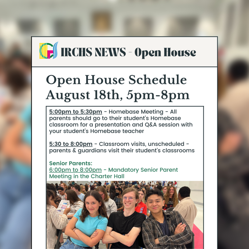 IRCHS Open House Schedule August 18th Indian River Charter High School