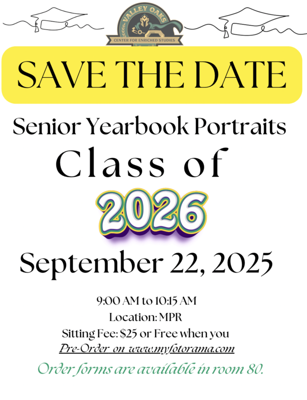 Seniors take their portrait on Sept. 22 during the morning hours. Please see Ms. Amelia for more details.