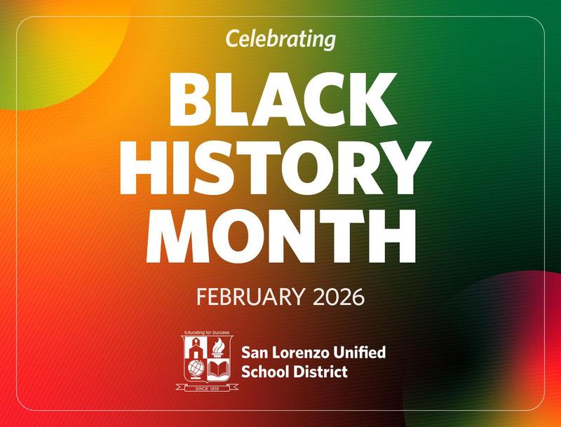 Orange and green graphic promoting Black History Month Celebration