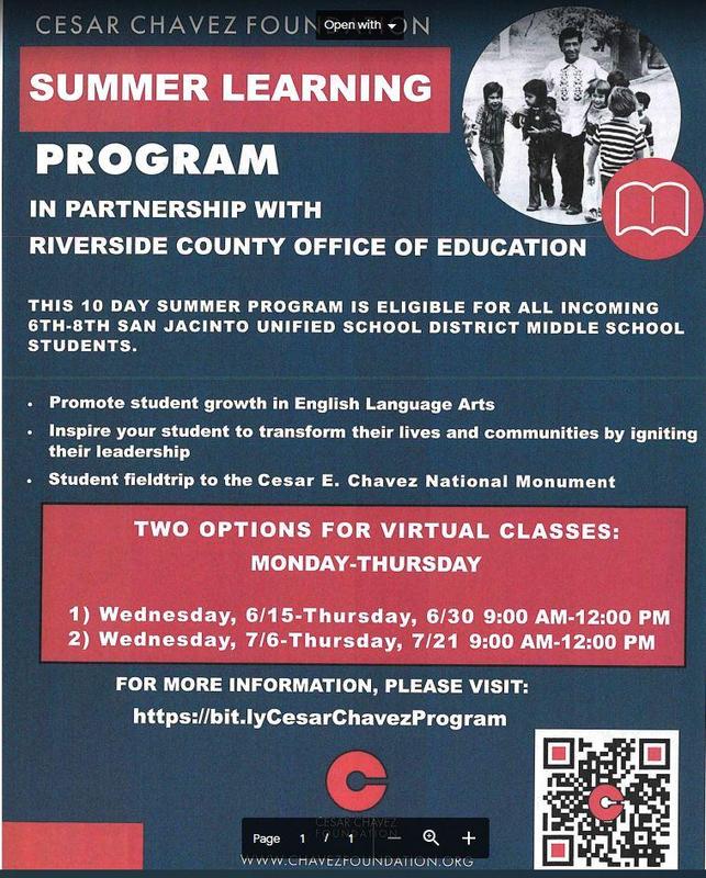 Cesar Chavez & RCOE Summer Program