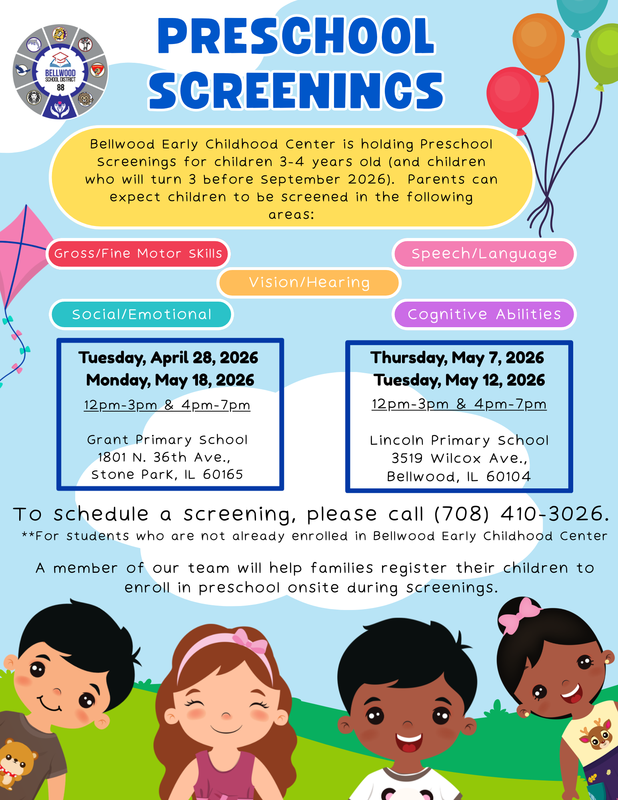 Early childhood screenings at lincoln primary and grant primary starting in April in english.