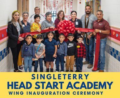A group photo of Admin and students for the Wing Inauguration at Singleterry Head Start Academy