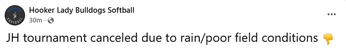 JH SOFTBALL TOURNAMENT AT HOOKER 8/28/25 CANCELLED!