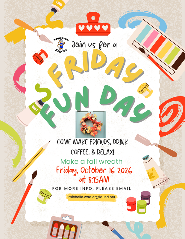 Friday Fun Day is October 16th at 8:15AM.
