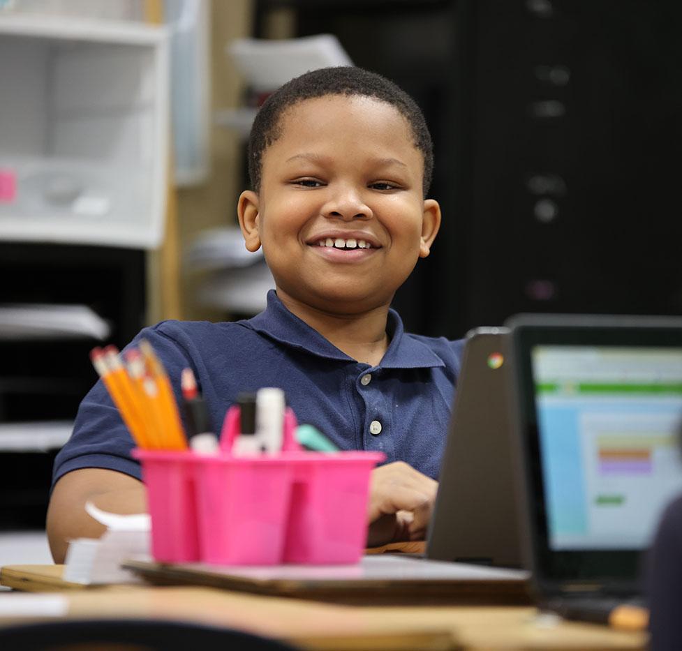 Student using a computer in the classroom