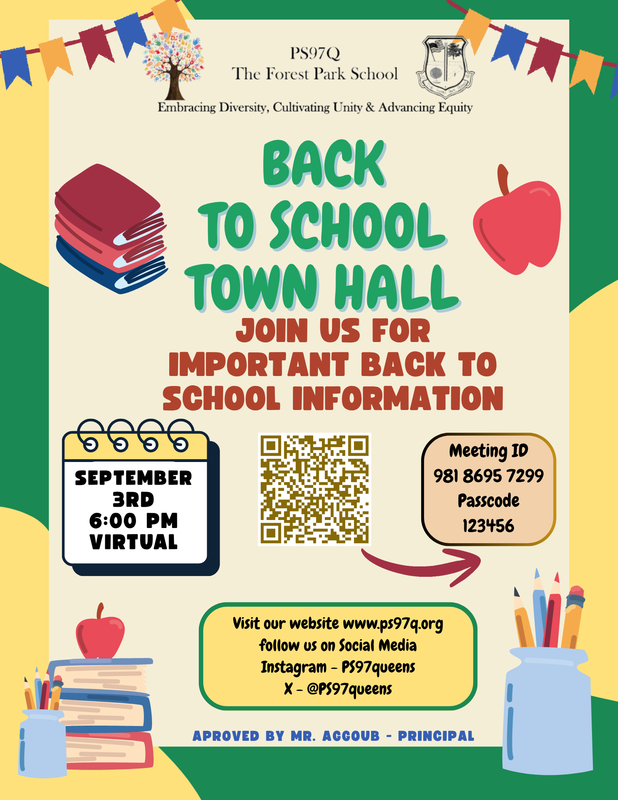 Back to school town hall flyer with date and time