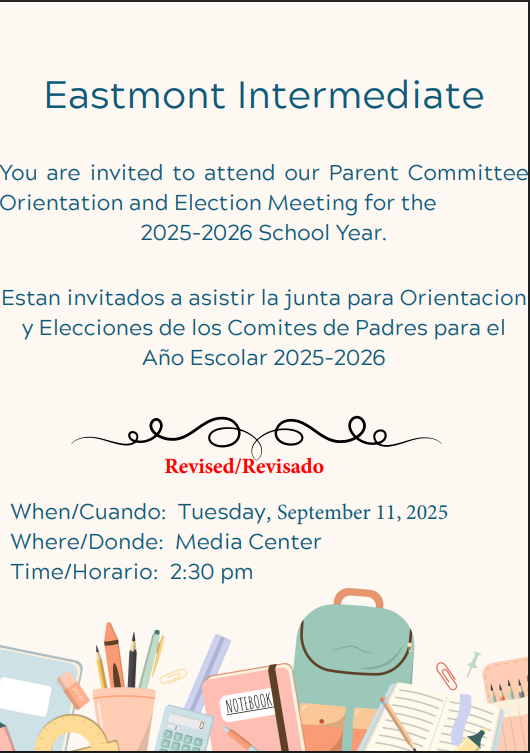 Parent CommitteeOrientation and Election Meeting for the 2025-2026 School Year