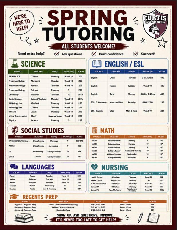 Spring Tutoring Schedule