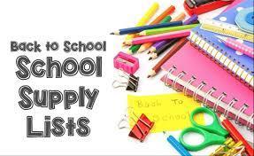Picture is a clip art of a back to school supply list