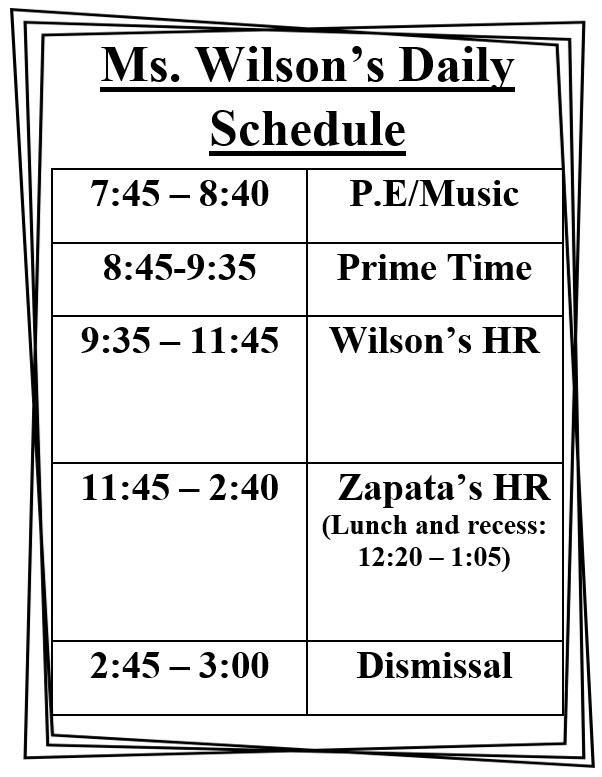 Class Schedule Julia Wilson San Jacinto Elementary