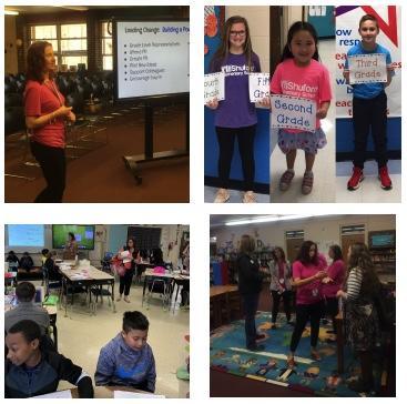 Students holding signs and working at Shuford's Personalized Showcase