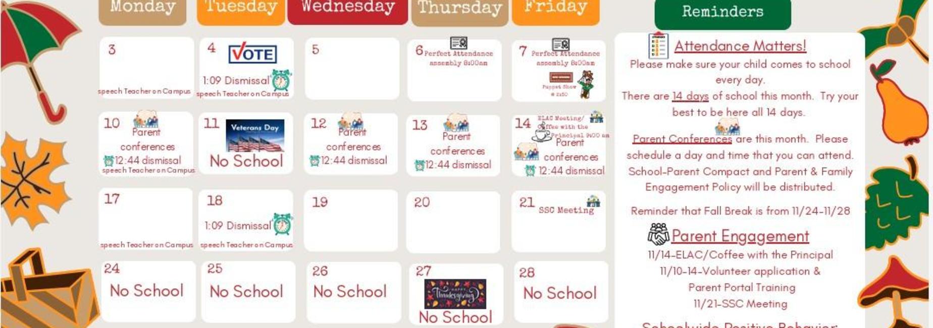 November parent calendar