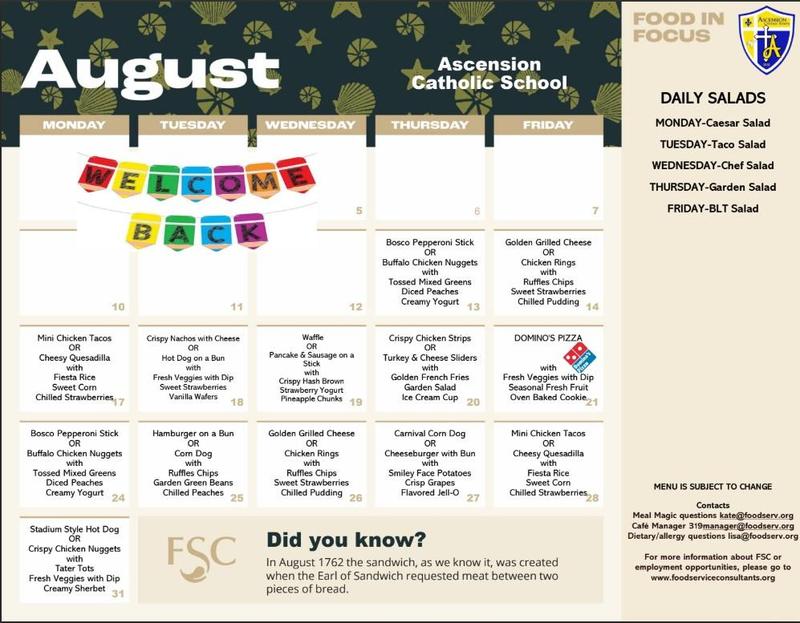 August Lunch Menu