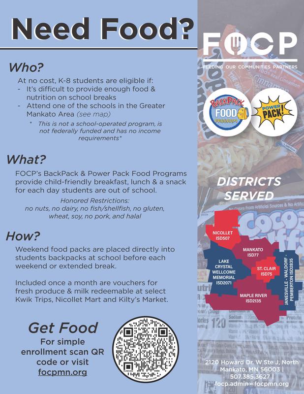 BackPack Power Pack Food Info Flyer from FOCP