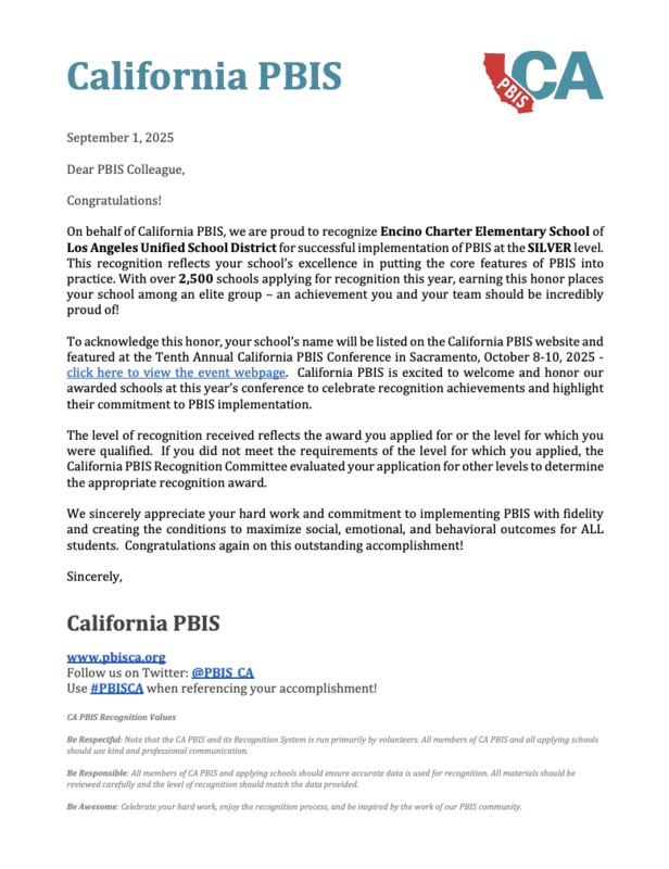 PBIS Letter