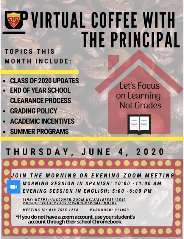 Virtual Coffee with the Principal, June 4th / Café con el Director Virtual, 4 de junio Featured Photo