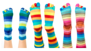 Feet wearing colorful socks