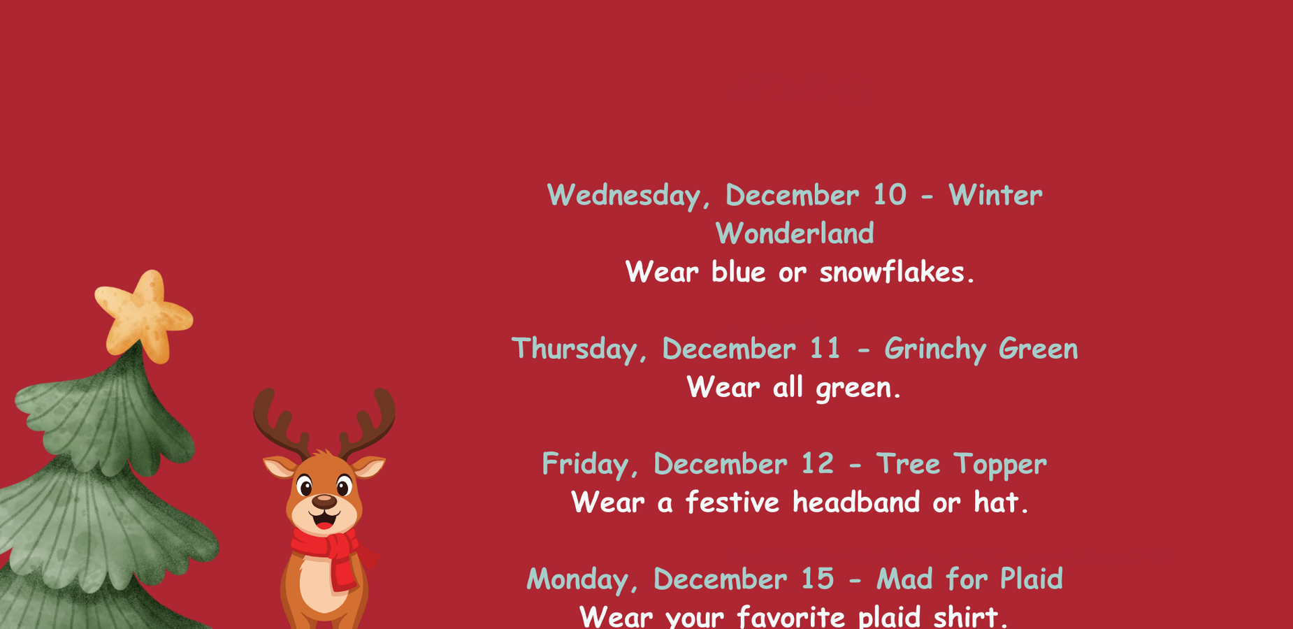 Dress up days for December