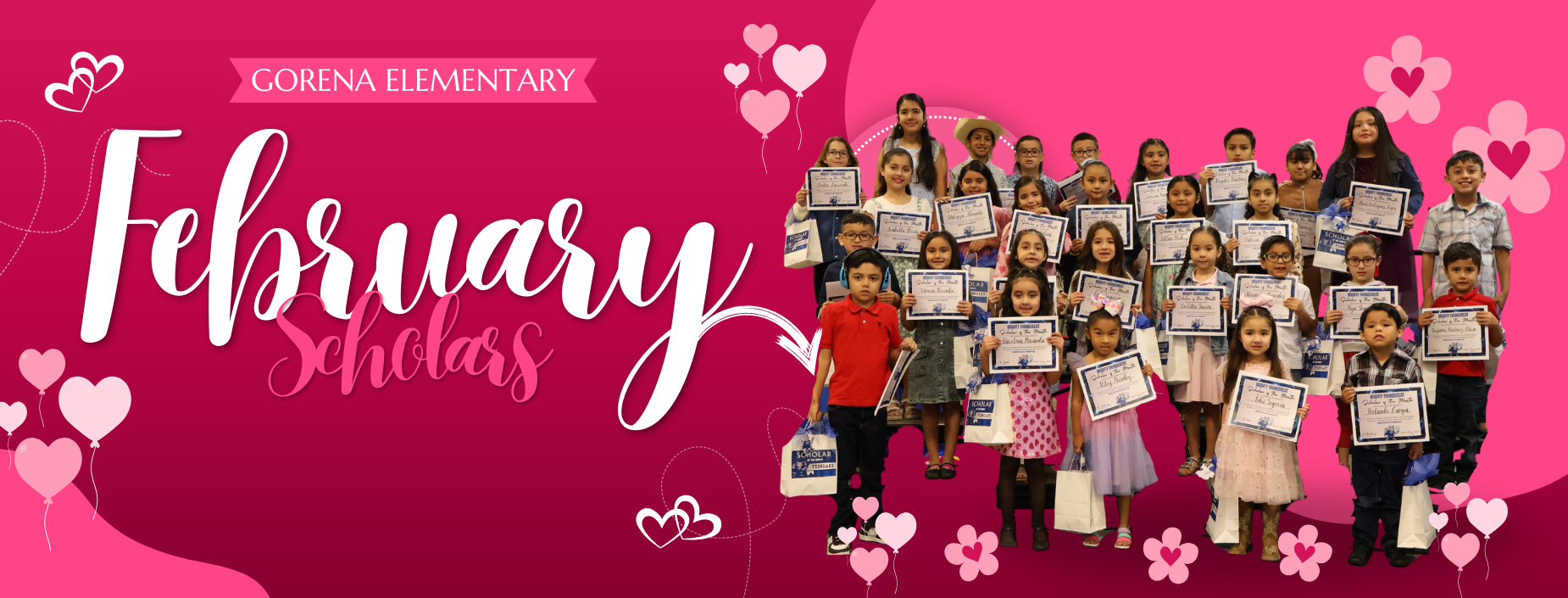 PreK4 through fifth grade students that are the scholars for the month of February.