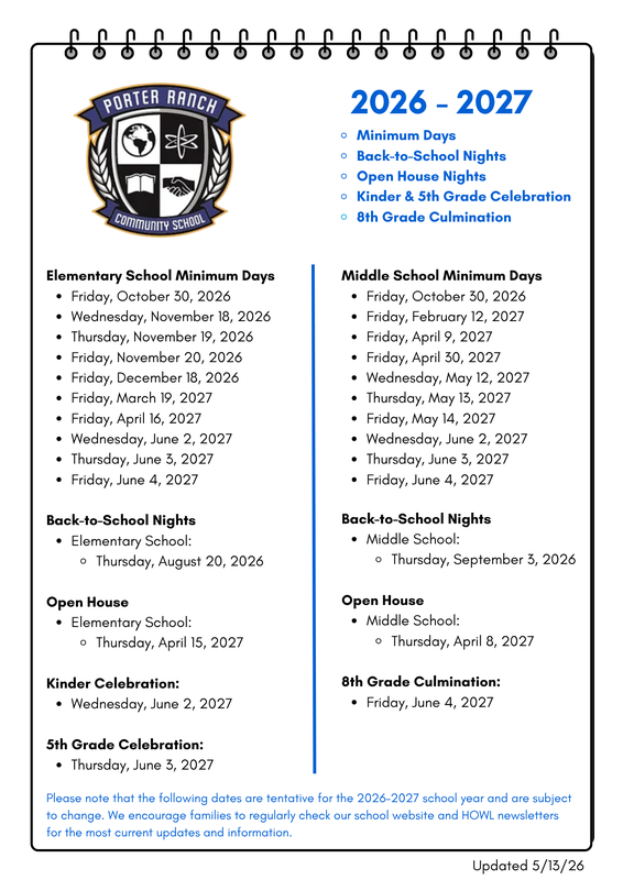 Important Dates for 2026 - 2027