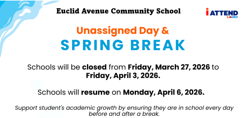 School Closed on Friday and Spring Break! ¡Día libre y vacaciones de primavera!