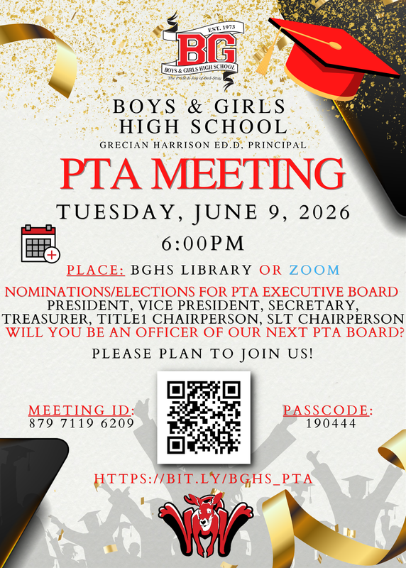 BGHS PTA Meeting -  June 9 2026 @ 6PM