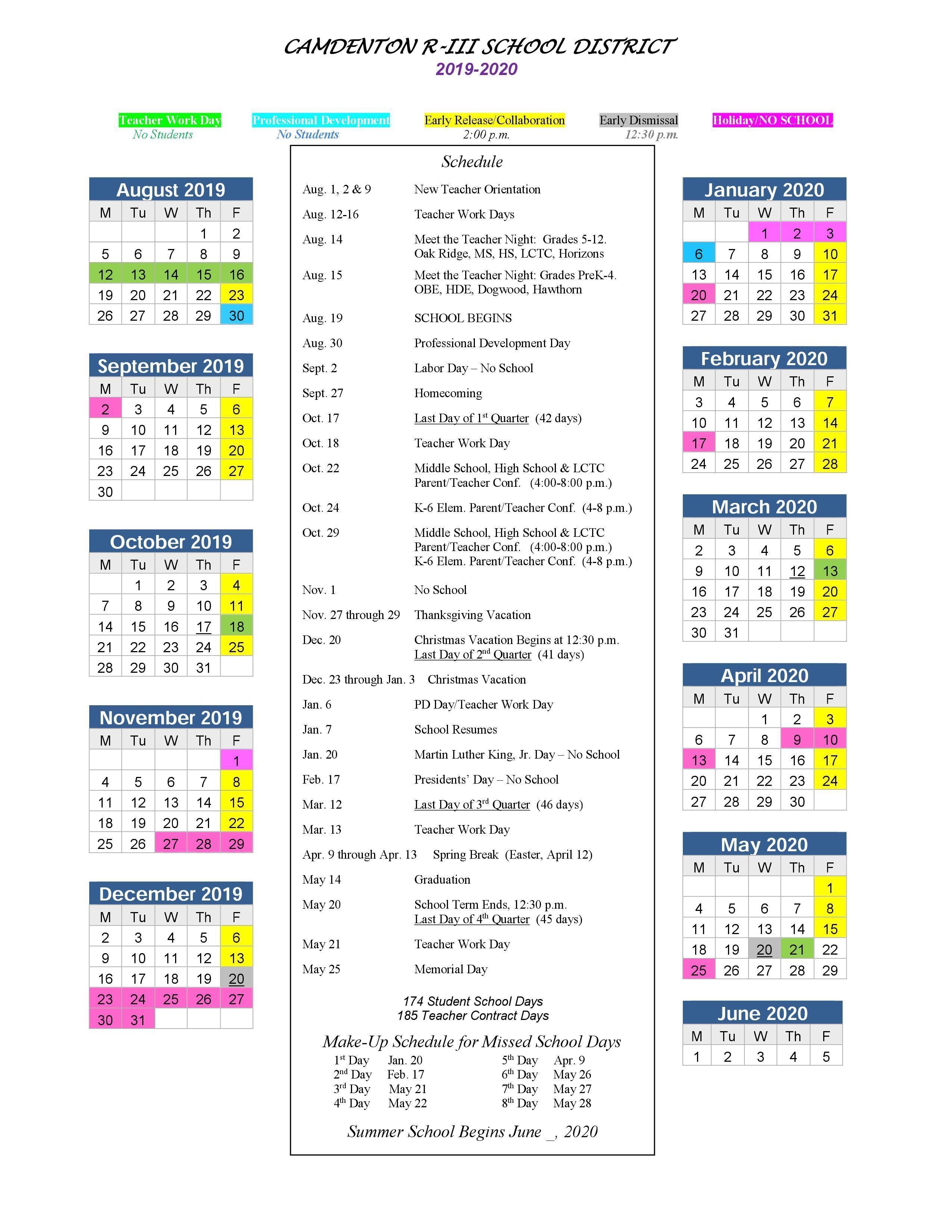 District Calendar Index Camdenton R3 School District